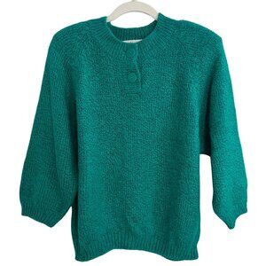 Vintage 80s 90s Emerald Green Sweater 3/4 Sleeve
